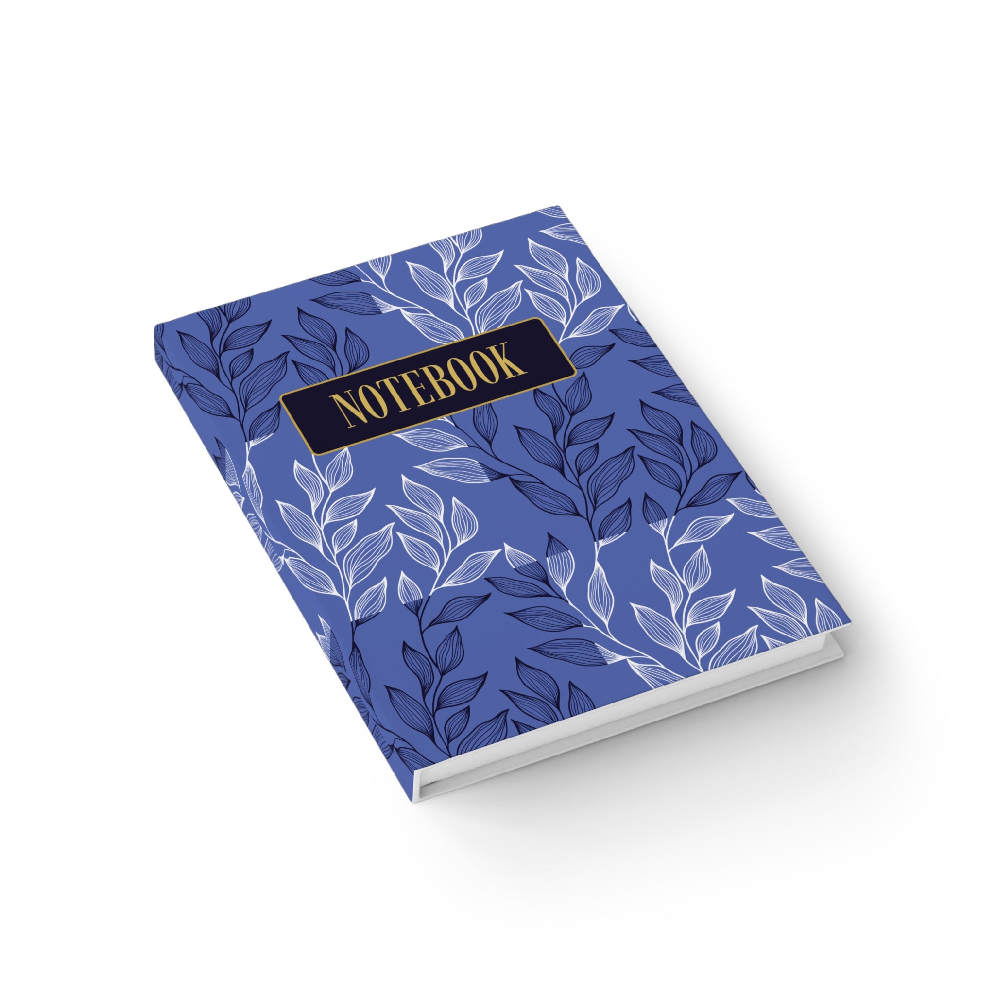 Floral Patchwork Notebook — Blue Botanical Journal with 'NOTEBOOK' Gold Label