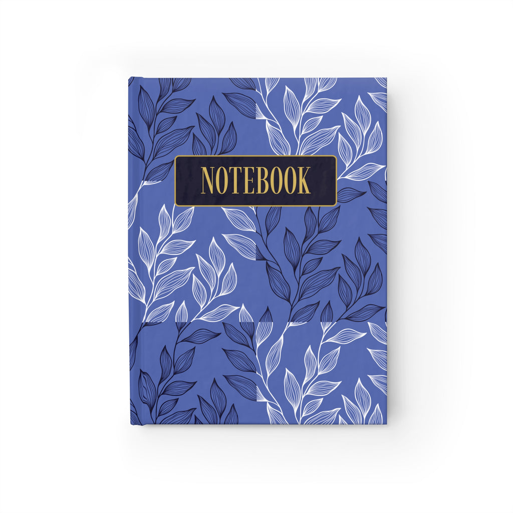 Floral Patchwork Notebook — Blue Botanical Journal with 'NOTEBOOK' Gold Label
