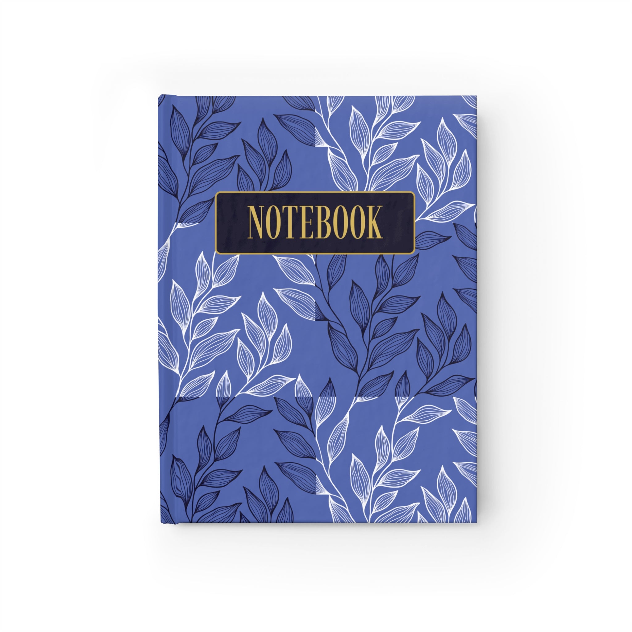 Floral Patchwork Notebook — Blue Botanical Journal with 'NOTEBOOK' Gold Label