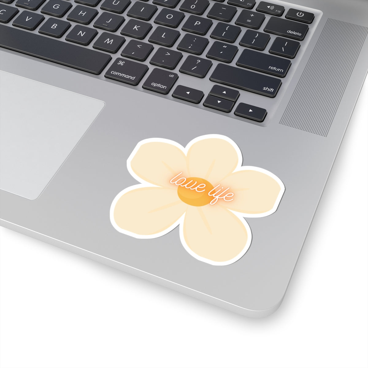 Love Life Floral Sticker — Pastel Daisy Kiss-Cut Sticker for Laptops, Journals & Water Bottles