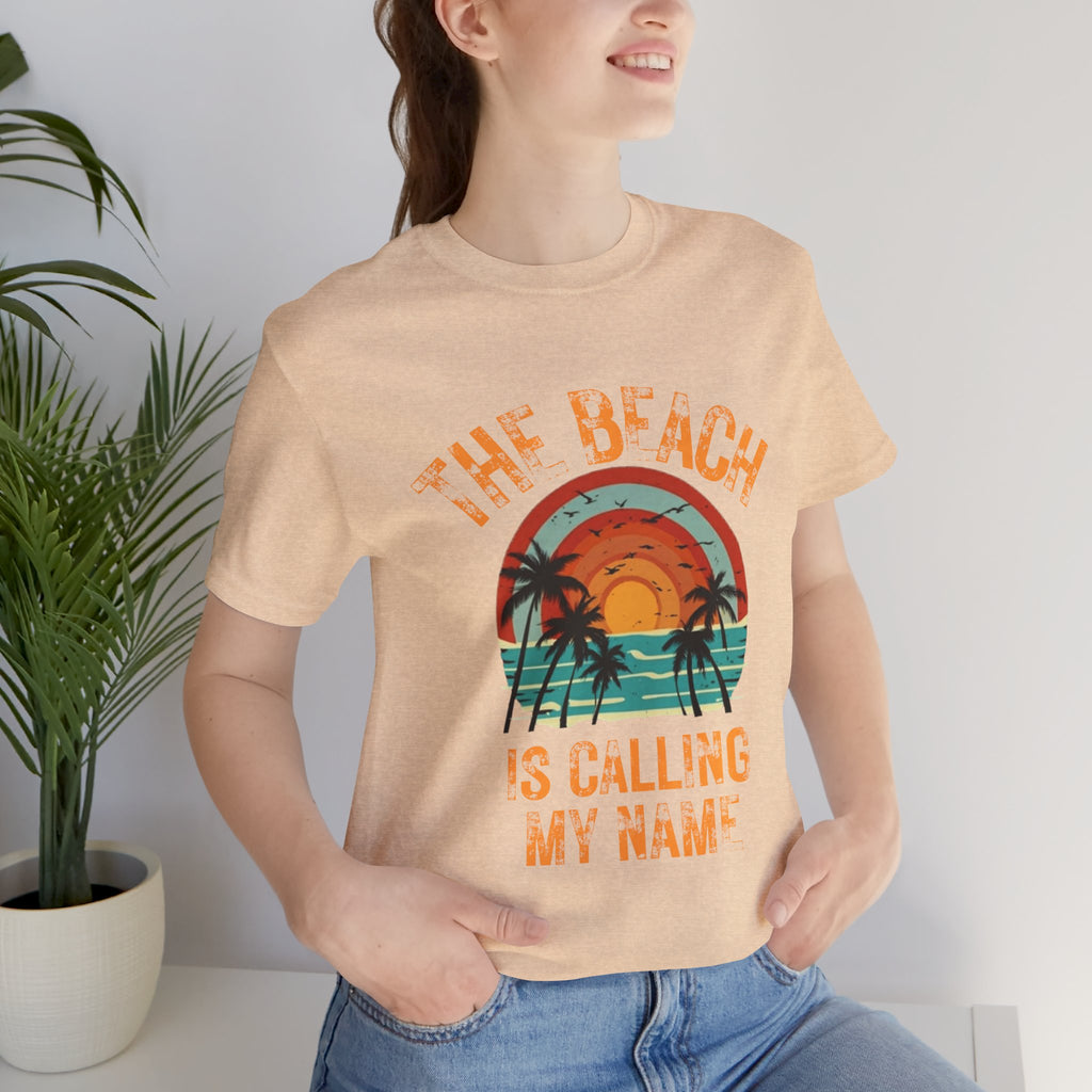 Beach Is Calling My Name T‑Shirt — Vintage Sunset Palm Tee