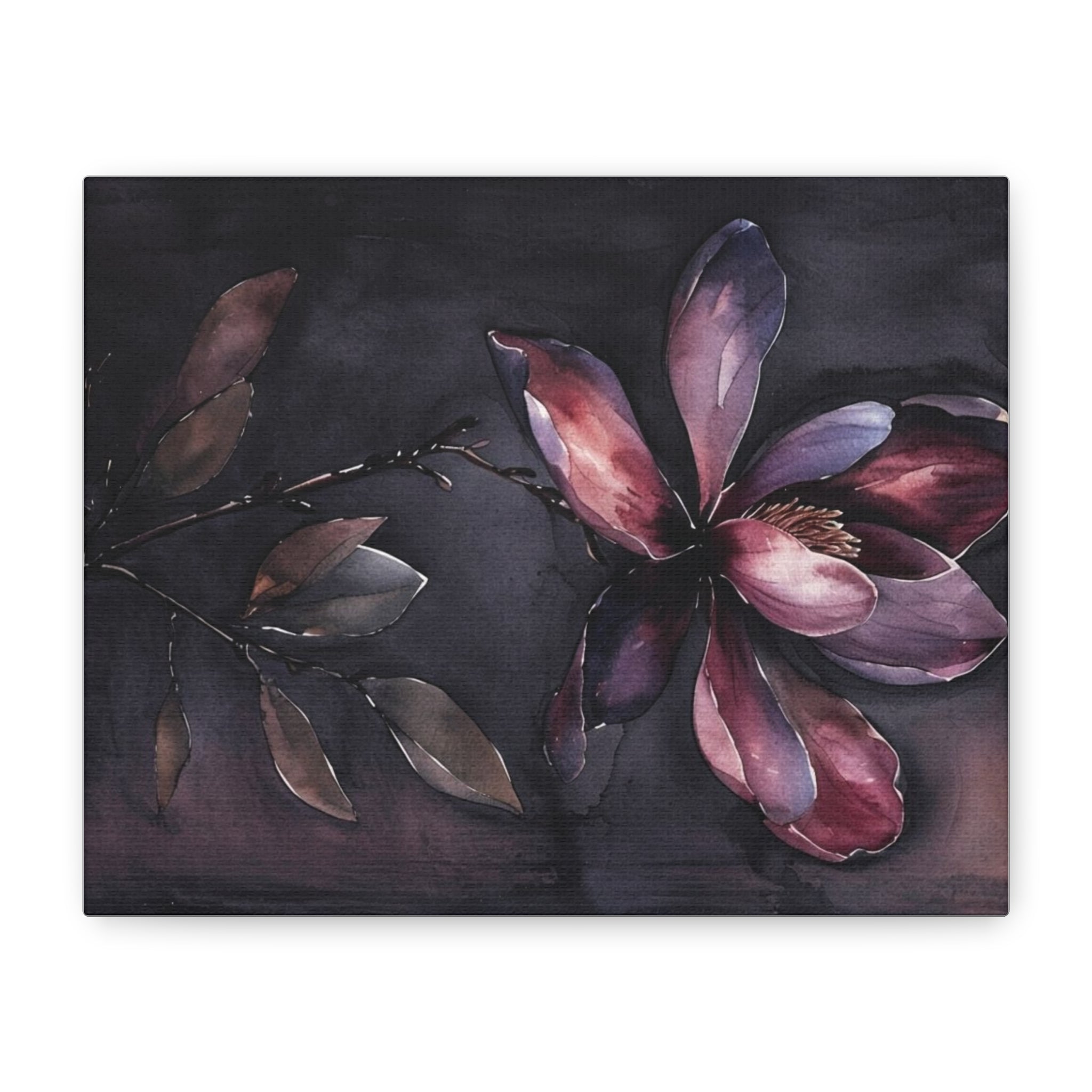 Dark Floral Magnolia Canvas Print — Moody Botanical Wall Art, Matte Stretched Canvas