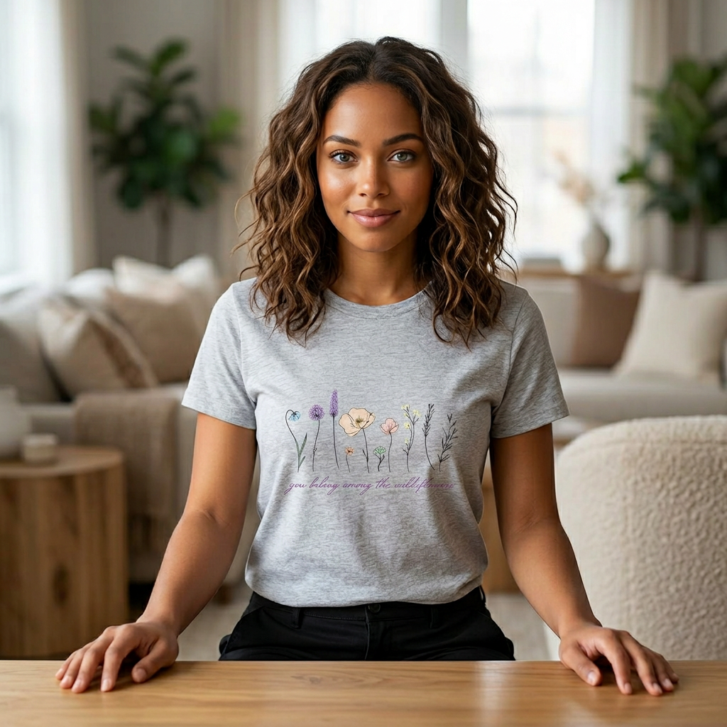 Floral Line Art Women's Tee — 'you belong among the wildflowers'