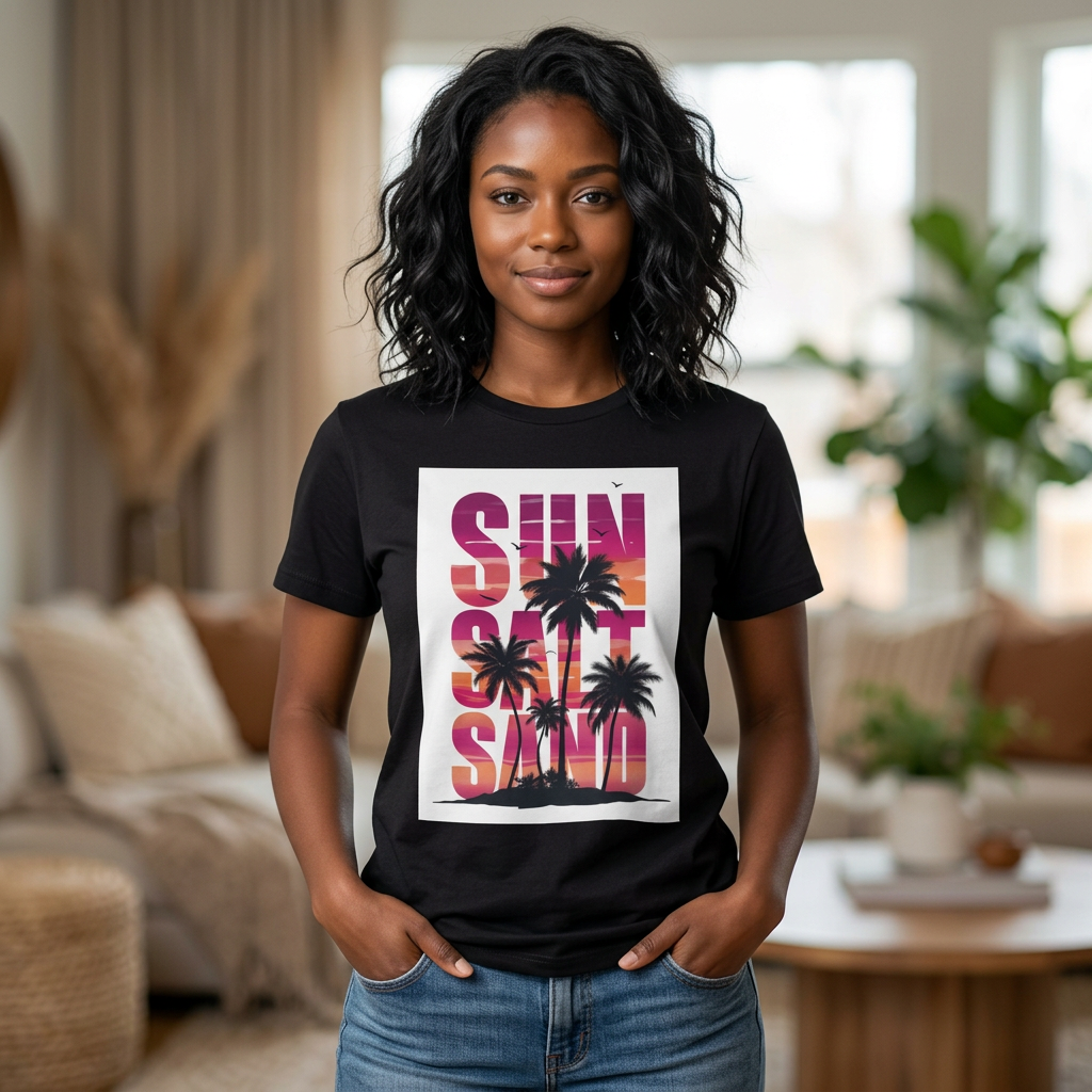 Sun, Salt & Sand T-Shirt — Tropical Palm Sunset Graphic Tee