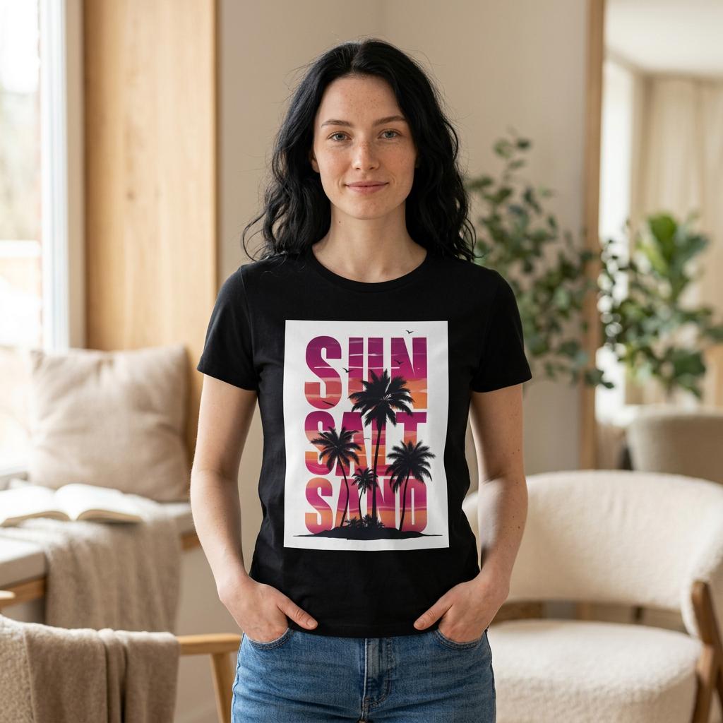 Sun, Salt & Sand T-Shirt — Tropical Palm Sunset Graphic Tee