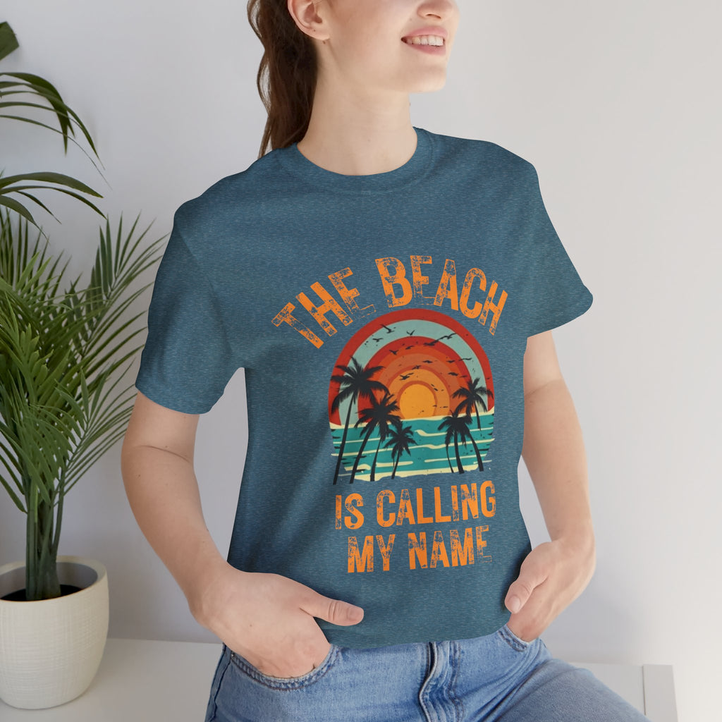 Beach Is Calling My Name T‑Shirt — Vintage Sunset Palm Tee