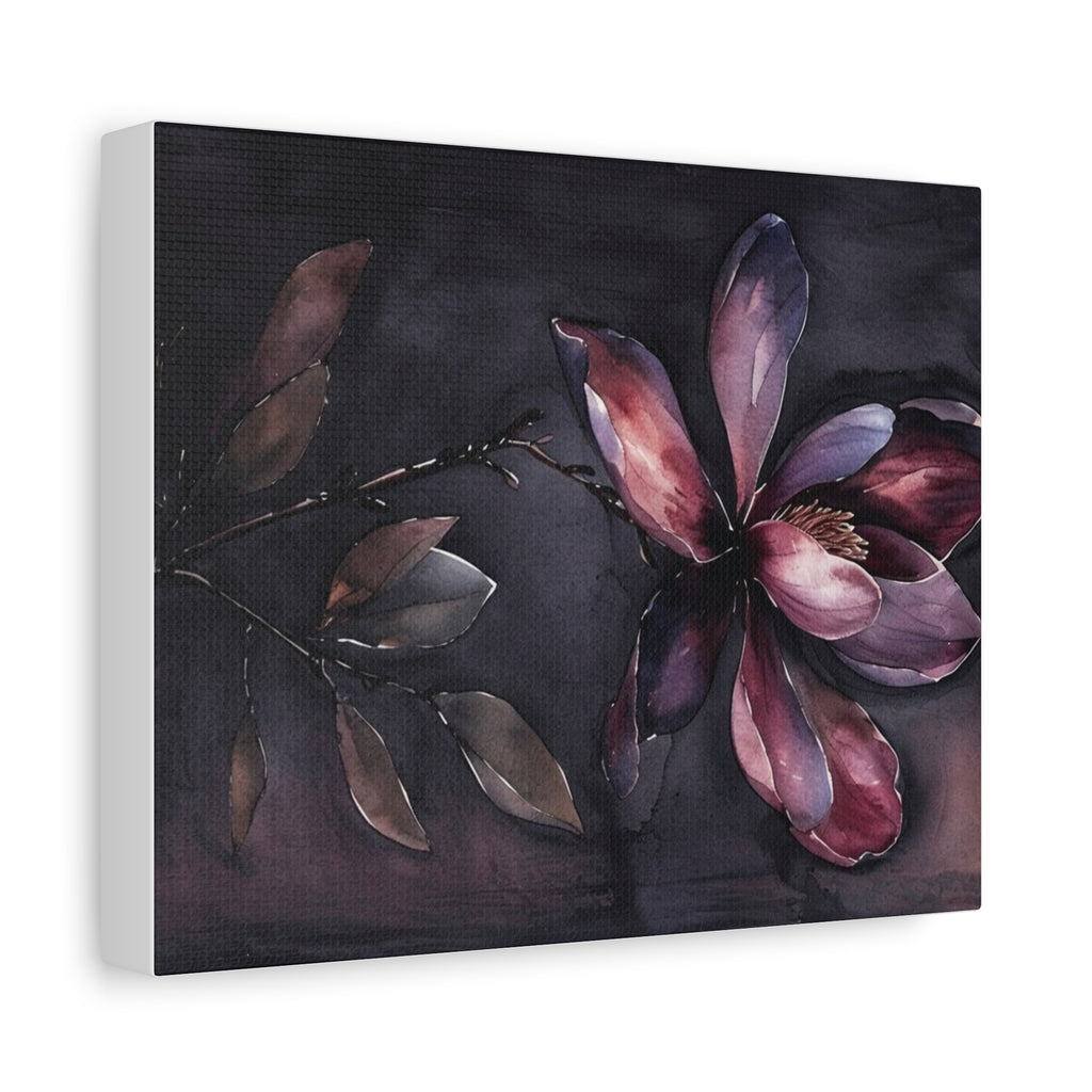 Dark Floral Magnolia Canvas Print — Moody Botanical Wall Art, Matte Stretched Canvas
