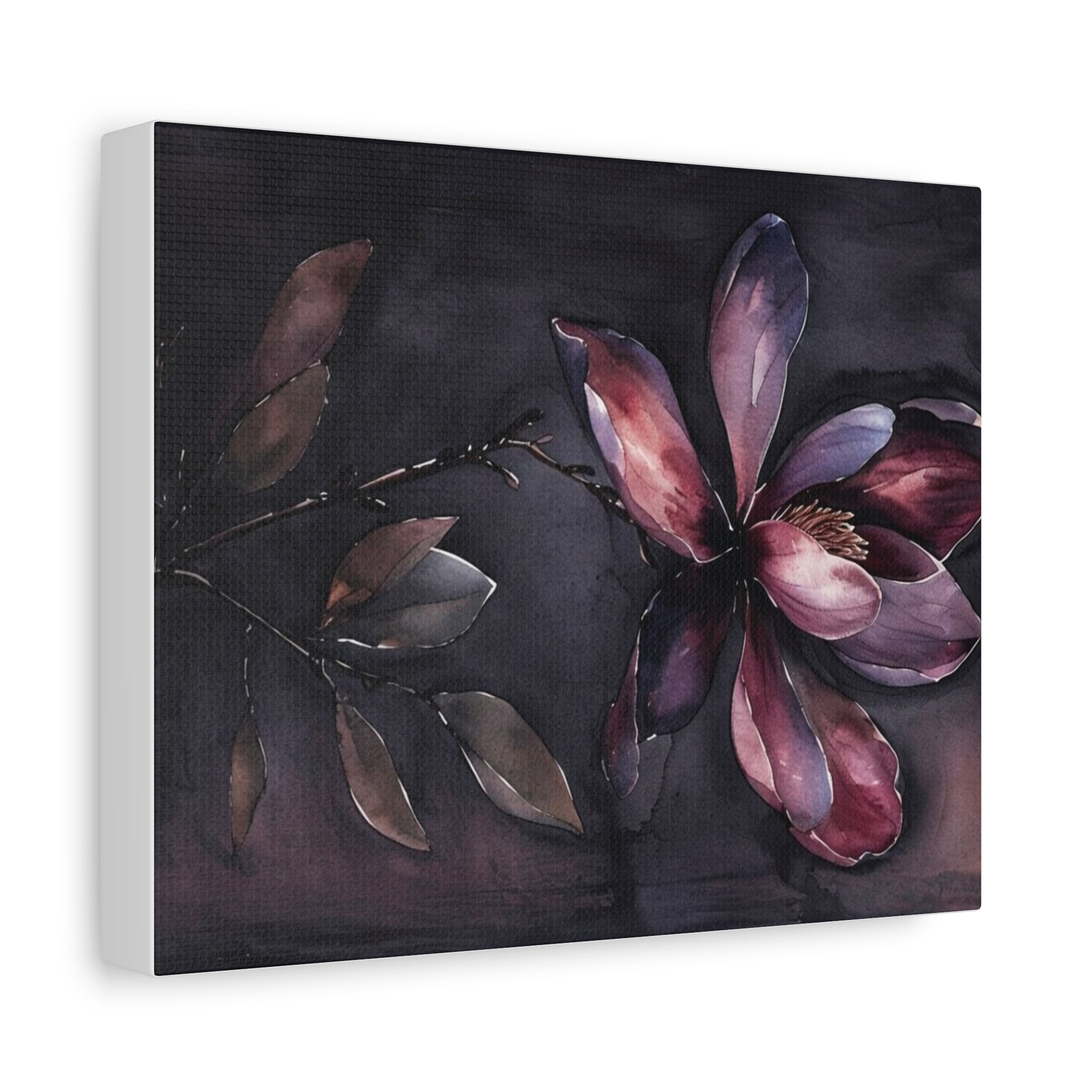 Dark Floral Magnolia Canvas Print — Moody Botanical Wall Art, Matte Stretched Canvas