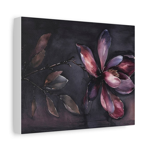Dark Floral Magnolia Canvas Print — Moody Botanical Wall Art, Matte Stretched Canvas
